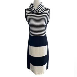 Ecetera cowl neck French terry striped dress